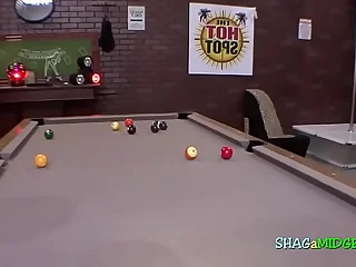 Midget turned surpassing while playing pool