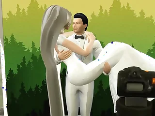 Esposa Reci&eacute;n Casada En Vestido de Novia Follada en Sesi&oacute;n de Fotos al Lado de Su Marido Cornudo Netorare